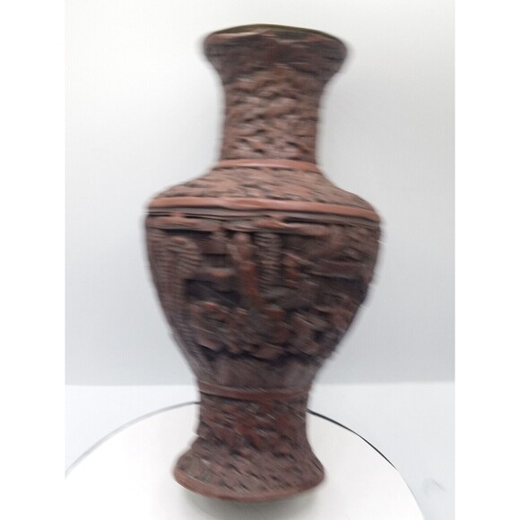 Chinese Cinnabar Vase Carved Super Rare Piece Original Antique 8 1/2" Tall - Picture 4 of 16